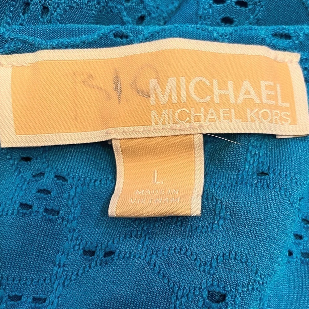 MICHAEL MICHAEL KORS Womens Blue Ruffled Elbow Sleeve Off Shoulder Top Sz Large - Picture 9 of 13